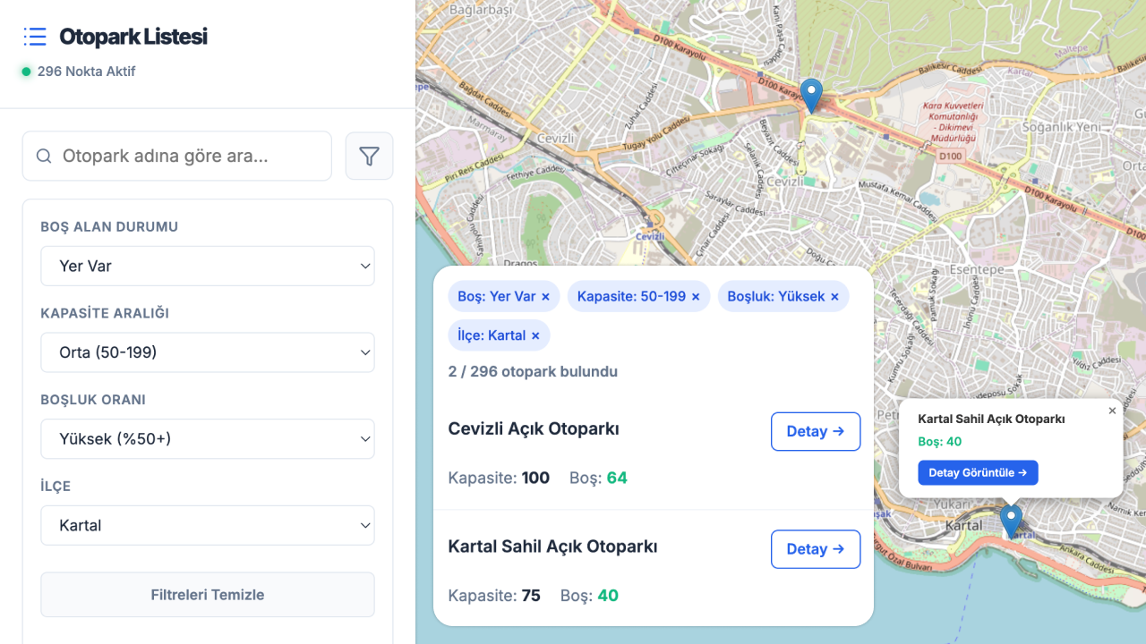 Filtreleme ve arama paneli