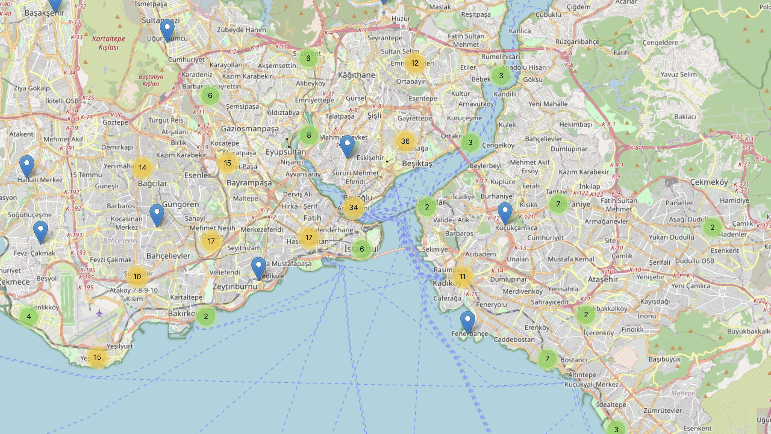 Harita ve otopark listesi görünümü
